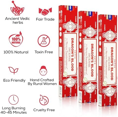 Raajsee Satya Dragon Blood Incense Sticks 15gmx12 Pack with Holder Bundle