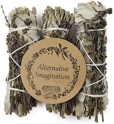White Sage Smudge Sticks with Dried Lavender Buds - Pack of 3