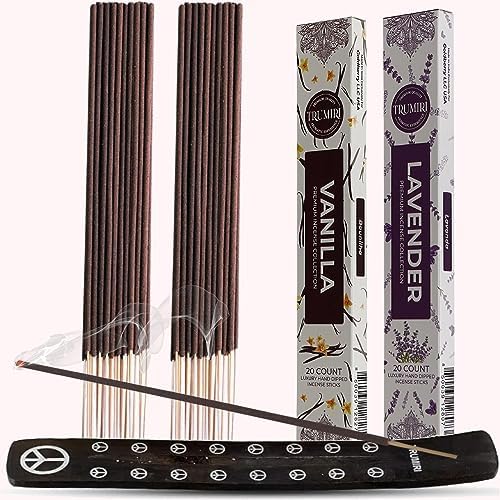 Trumiri Organic Incense Sticks - 40 Pack 20 Vanilla 20 Lavender