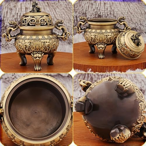Chinese Brass Incense Burner with Dragon Lid 670g