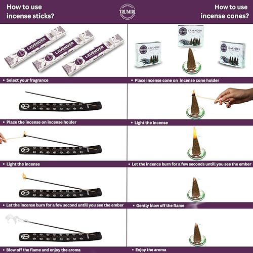 Lavender Incense Sticks Cones Combo Pack - 60 Sticks 30 Cones