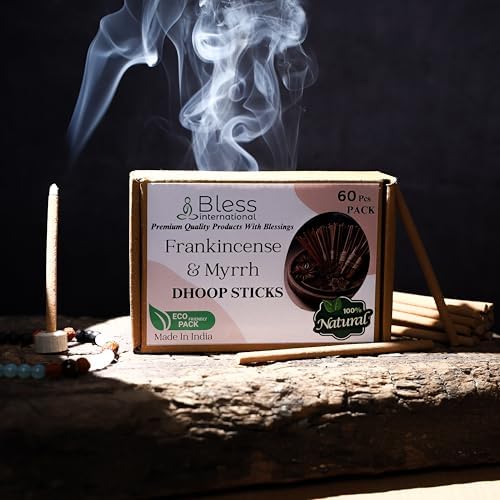 Bless International Frankincense and Myrrh Dhoop Sticks 60 Count Organic Natural Bambooless