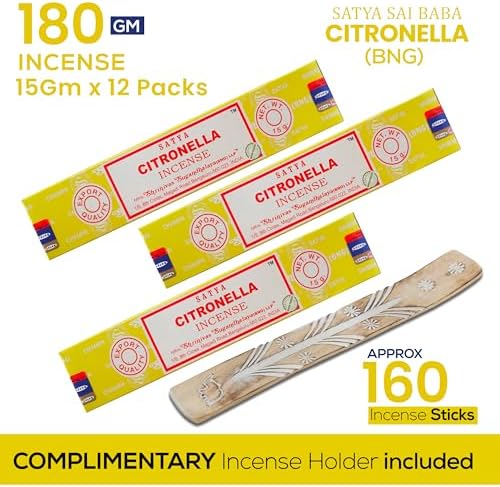 Satya Citronella Incense Sticks 15gmx12 Pack with Raajsee Holder