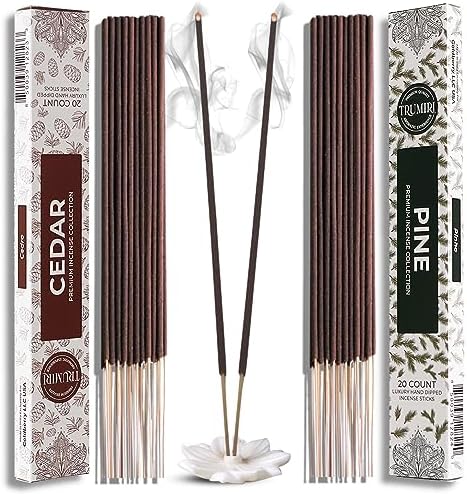 Trumiri Organic Incense Sticks - 40 Pack 20 Cedar 20 Pine