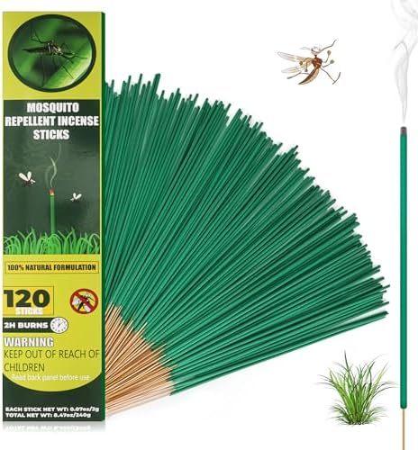 120 Pack Citronella Mosquito Incense Sticks for Outdoor Indoor Use