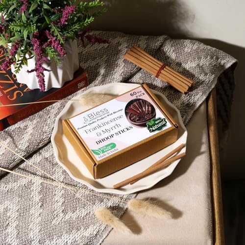 Bless International Frankincense and Myrrh Dhoop Sticks 60 Count Organic Natural Bambooless