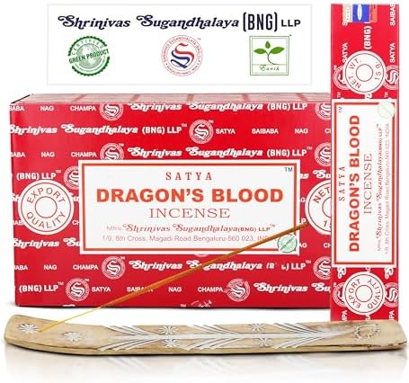 Raajsee Satya Dragon Blood Incense Sticks 15gmx12 Pack with Holder Bundle