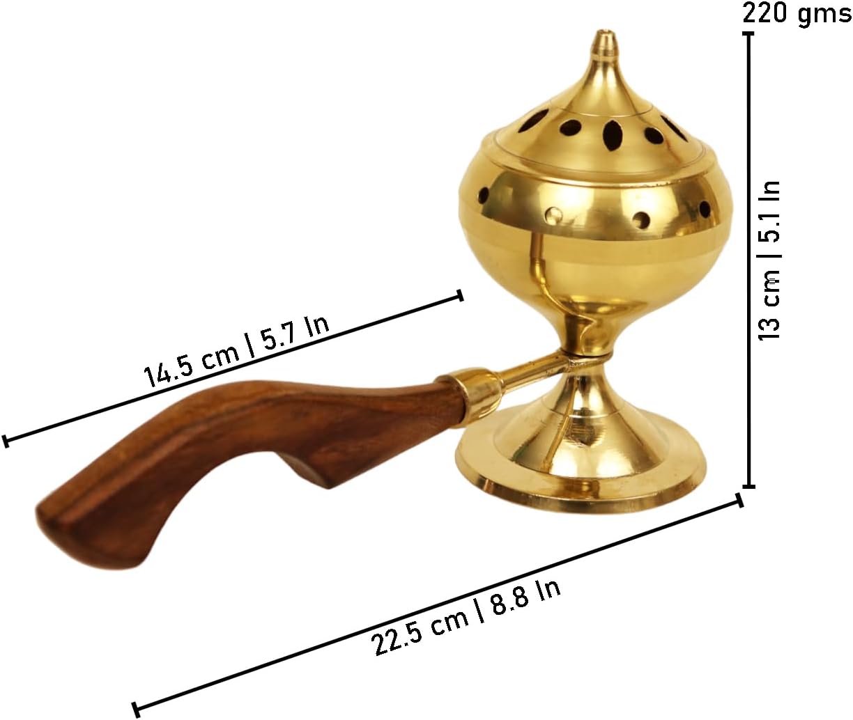 Spillbox Traditional Brass Loban Daan with Wooden Handle