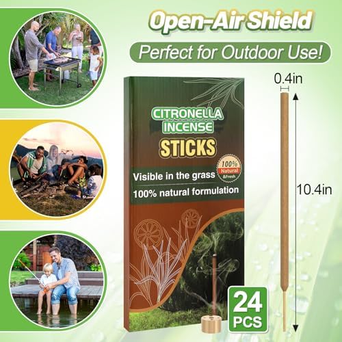 24 Pcs Citronella Incense Sticks with Holder for Outdoor Use