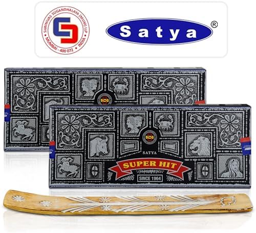 Satya Super Hit Incense Sticks 100g x 2 Pack Incense Holder Bundle