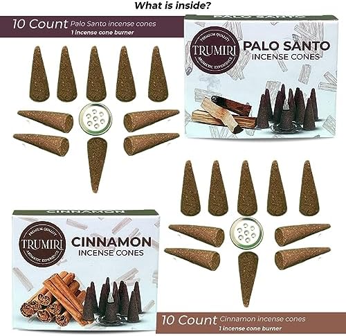 TRUMIRI Palo Santo Cinnamon Incense Cone Combo Pack - 10 Each