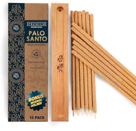 OLA BLUE Palo Santo Incense Sticks 12 Pack with Holder