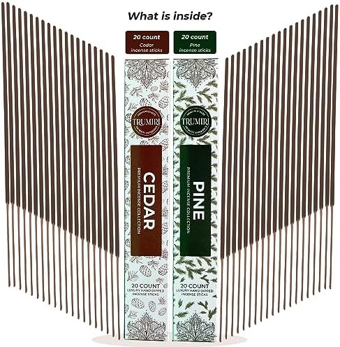 Trumiri Organic Incense Sticks - 40 Pack 20 Cedar 20 Pine