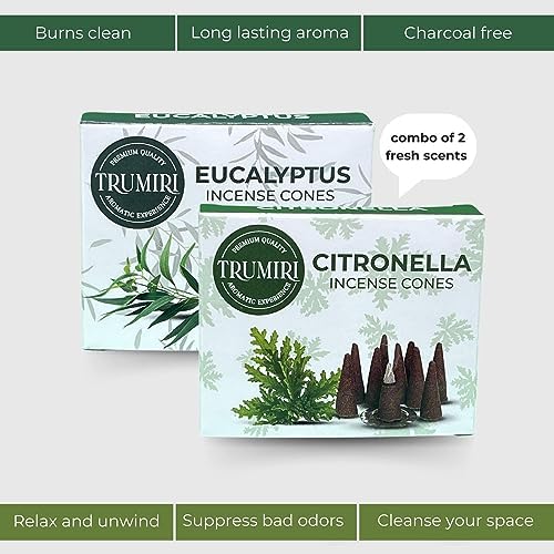 TRUMIRI Incense Cones - 20 Pack of Citronella Eucalyptus