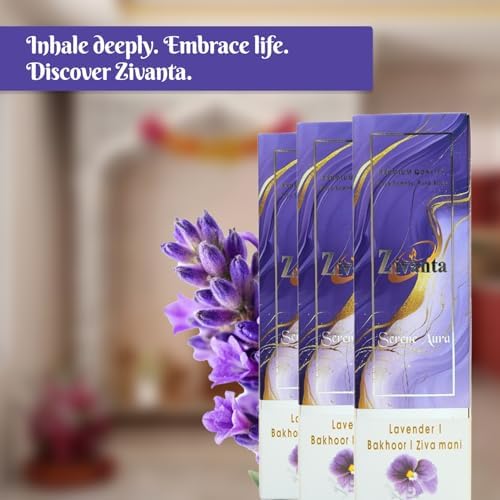 Serene Aura Incense Sticks with 3 Fragrances Lavender Bakhoor Zivamani 9 Inch Eco-Friendly Agarbatti