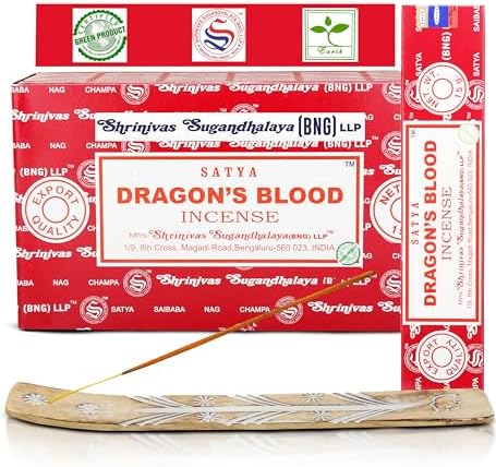 Raajsee Satya Dragon Blood Incense Sticks 15gmx12 Pack with Holder Bundle