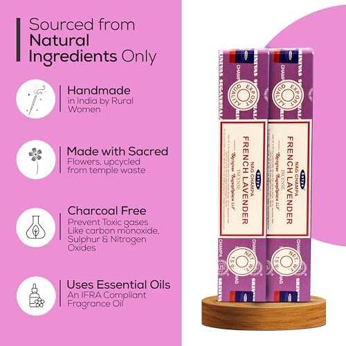 Satya French Lavender Incense Sticks 45gm Pack with Raajsee Holder
