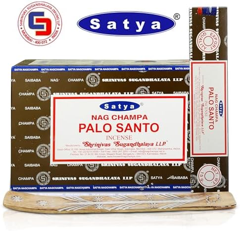 Satya Palo Santo Incense Sticks 15gmx12 Pack with Raajsee Incense Holder