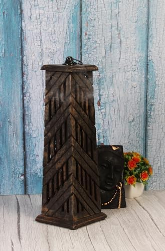 Hand Carved Wooden Incense Cone Black Tower Burner Stand