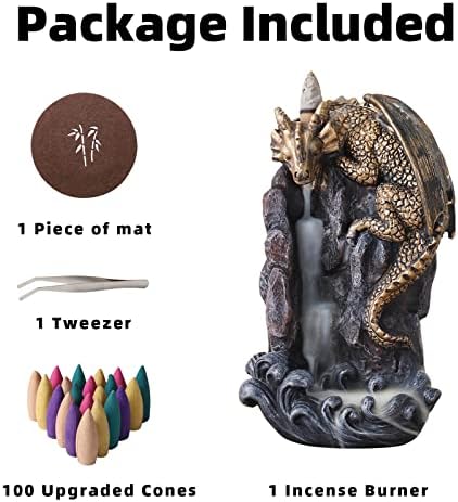 Golden Dragon Backflow Incense Burner with 100 Cones