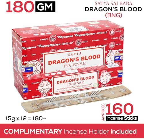 Raajsee Satya Dragon Blood Incense Sticks 15gmx12 Pack with Holder Bundle