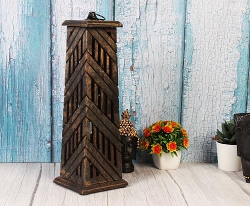 Hand Carved Wooden Incense Cone Black Tower Burner Stand