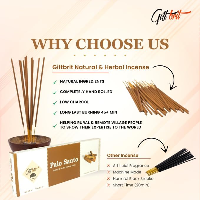 Giftbrit Palo Santo Natural Incense Sticks 100 Pack with Holder