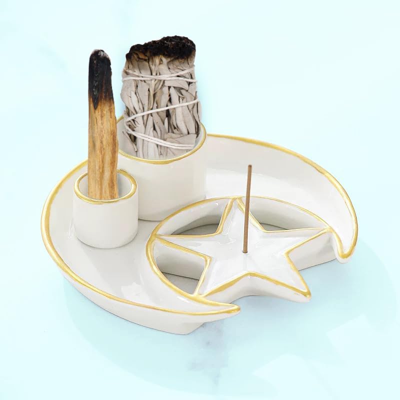 4 in 1 Ceramic Incense Holder for Sage and Palo Santo
