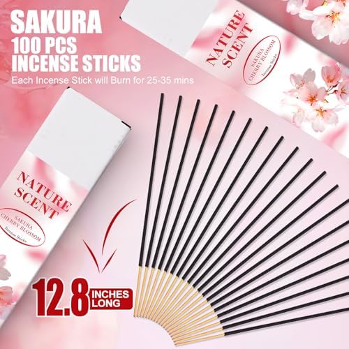 RELCHANE Sakura Incense Sticks 100pcs Natural Cherry Blossom Scent