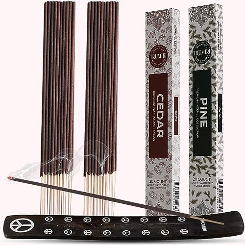 Trumiri Organic Incense Sticks - 40 Pack 20 Cedar 20 Pine