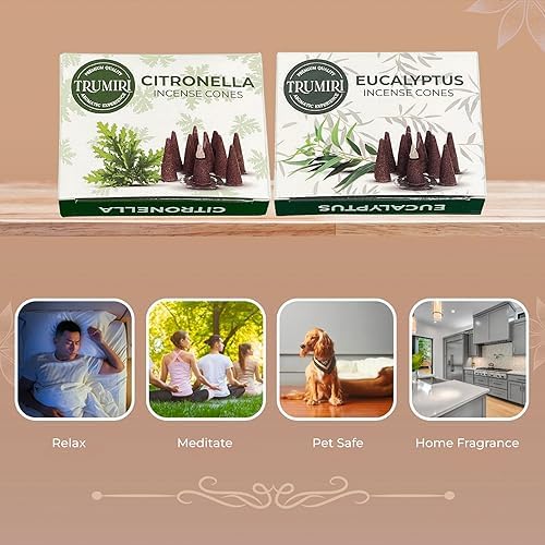 TRUMIRI Incense Cones - 20 Pack of Citronella Eucalyptus