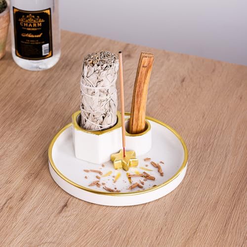 HITRAAYON Incense Holder Burner Ceramic Gold-Star Design