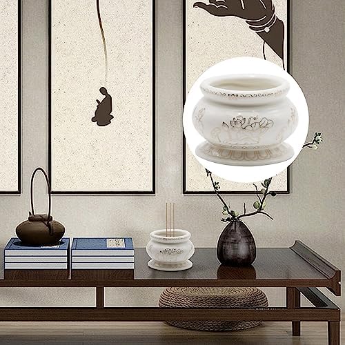 4-Inch White Ceramic Incense Burner Pot for Meditation and Prayer