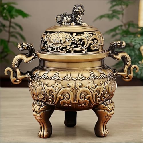 Chinese Brass Incense Burner with Dragon Lid 670g