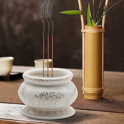 4-Inch White Ceramic Incense Burner Pot for Meditation and Prayer
