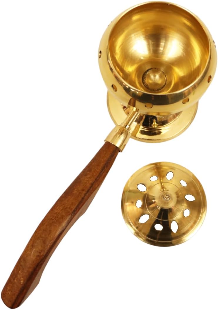 Spillbox Traditional Brass Loban Daan with Wooden Handle