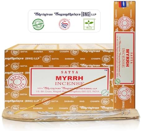 Satya Myrrh Incense Sticks 15gmx12 Pack with Raajsee Holder