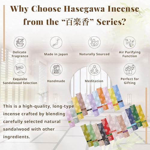 Hasegawa Hyakurakuko Premium Sandalwood Incense Sticks 40 Count with Holder