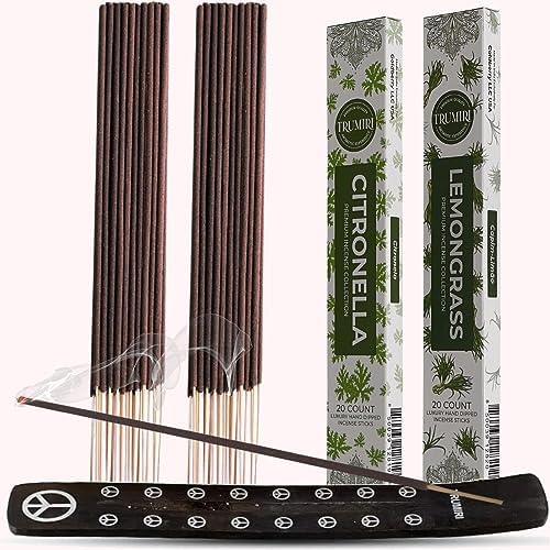 TRUMIRI Organic Incense Sticks - 40 Pack 20 Citronella 20 Lemongrass