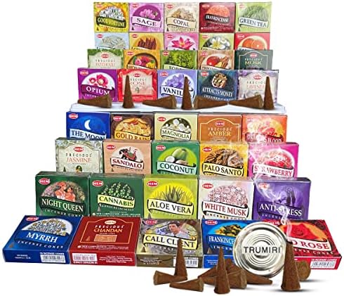 Hem Incense Cones Variety Pack of 12 with Holder