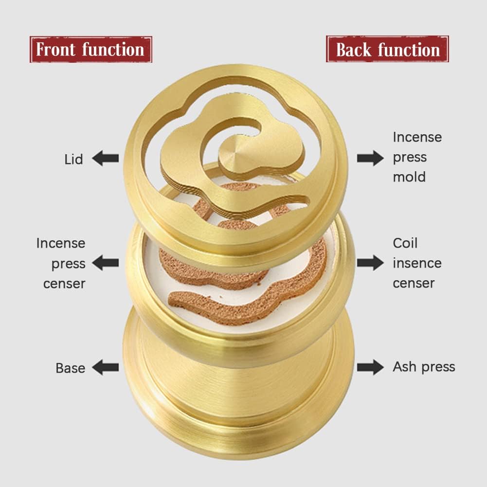 3 In 1 Mini Brass Incense Burner and Ash Press Set