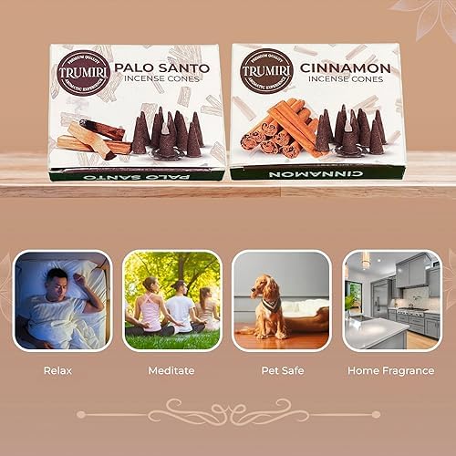 TRUMIRI Palo Santo Cinnamon Incense Cone Combo Pack - 10 Each