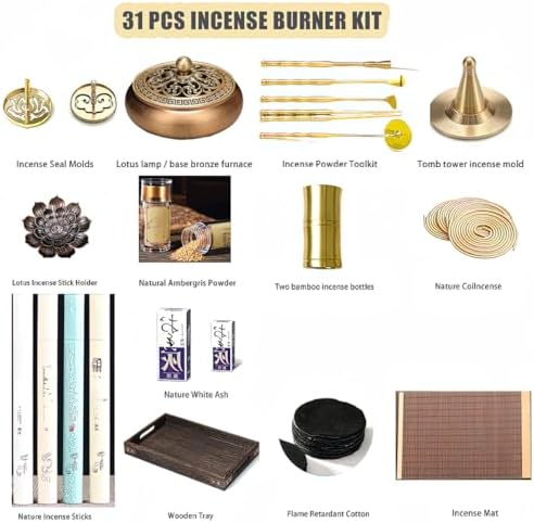 31 Pcs Brass Incense Burner Set for Yoga and Meditation