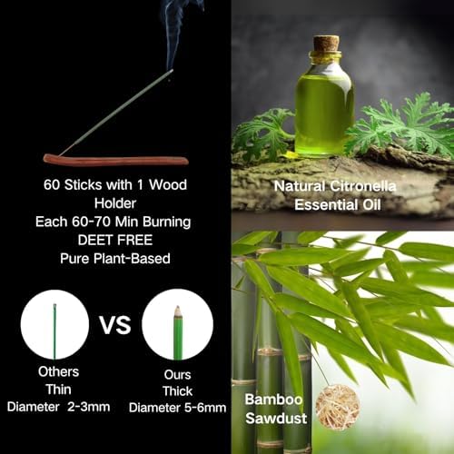 Genzers Outdoor Citronella Incense Sticks with Holder 60 Pcs