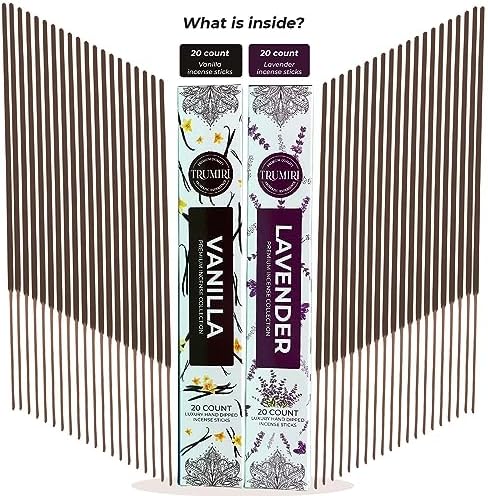 Trumiri Organic Incense Sticks - 40 Pack 20 Vanilla 20 Lavender
