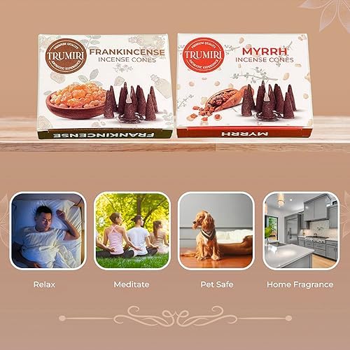 TRUMIRI Incense Cones - 20 Pack 10 Frankincense 10 Myrrh
