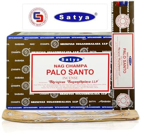 Satya Palo Santo Incense Sticks 15gmx12 Pack with Raajsee Incense Holder