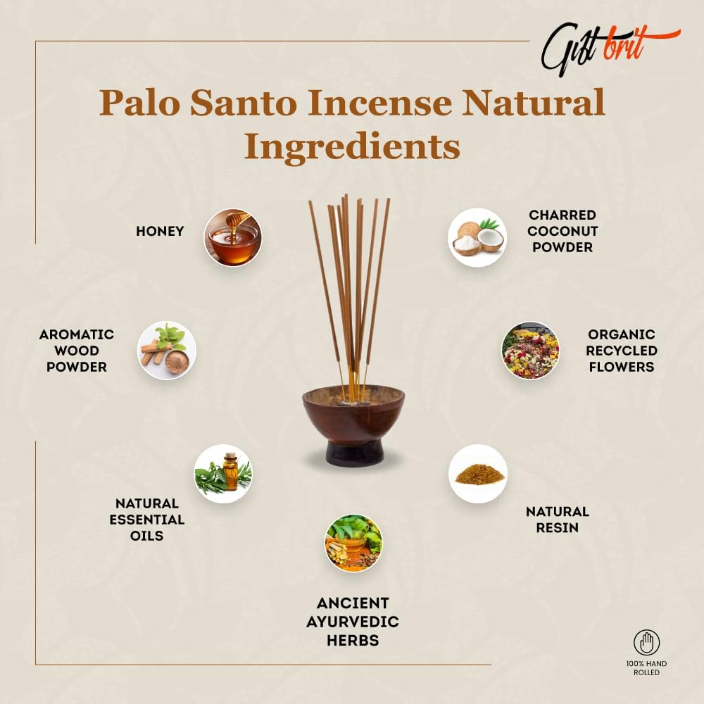 Giftbrit Palo Santo Natural Incense Sticks 100 Pack with Holder