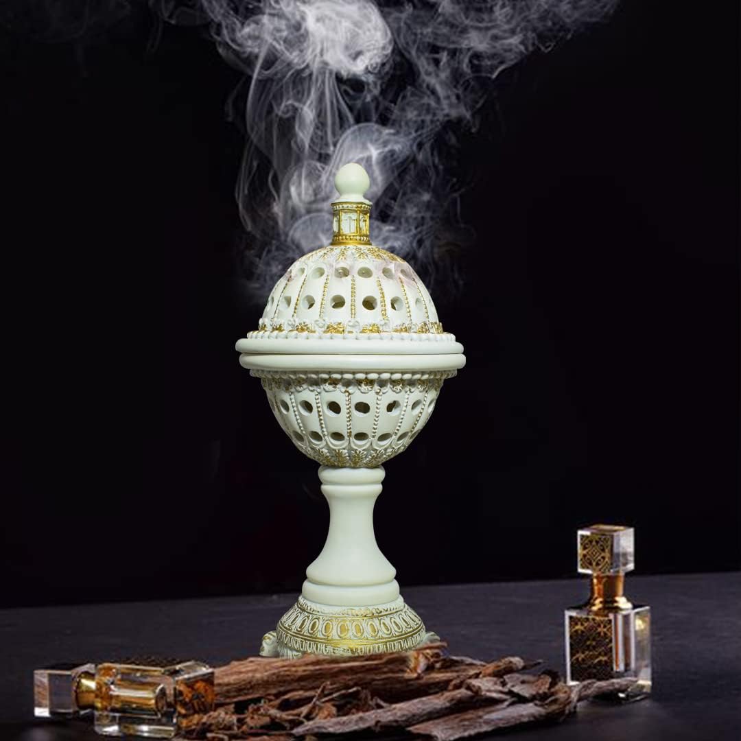 AM Lux Globe Incense Burner - Bakhoor Cone Holder for Office and Spiritual Decor White