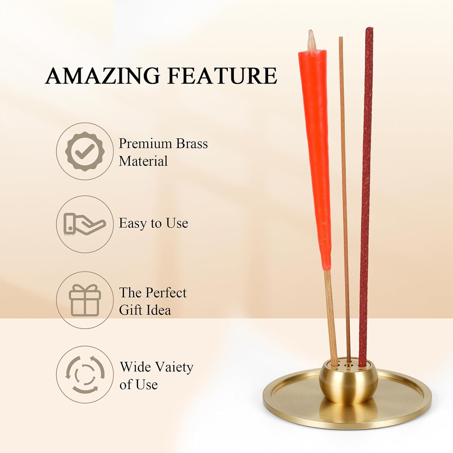 2 in 1 Incense Burner with Ash Catcher and Brass Holder